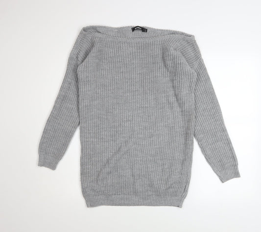Missguided Women Grey Chunky Knit Boat Neck Pullover Jumper M/L