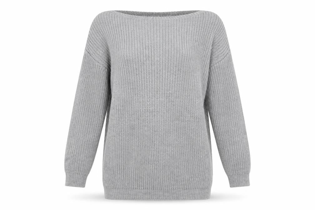 Missguided Women Grey Chunky Knit Boat Neck Pullover Jumper M/L