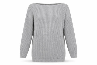 Front view of Missguided Women Grey Chunky Knit Boat Neck jumper M/L