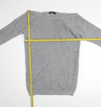 Back view of Missguided Women Grey Chunky Knit Boat Neck jumper M/L