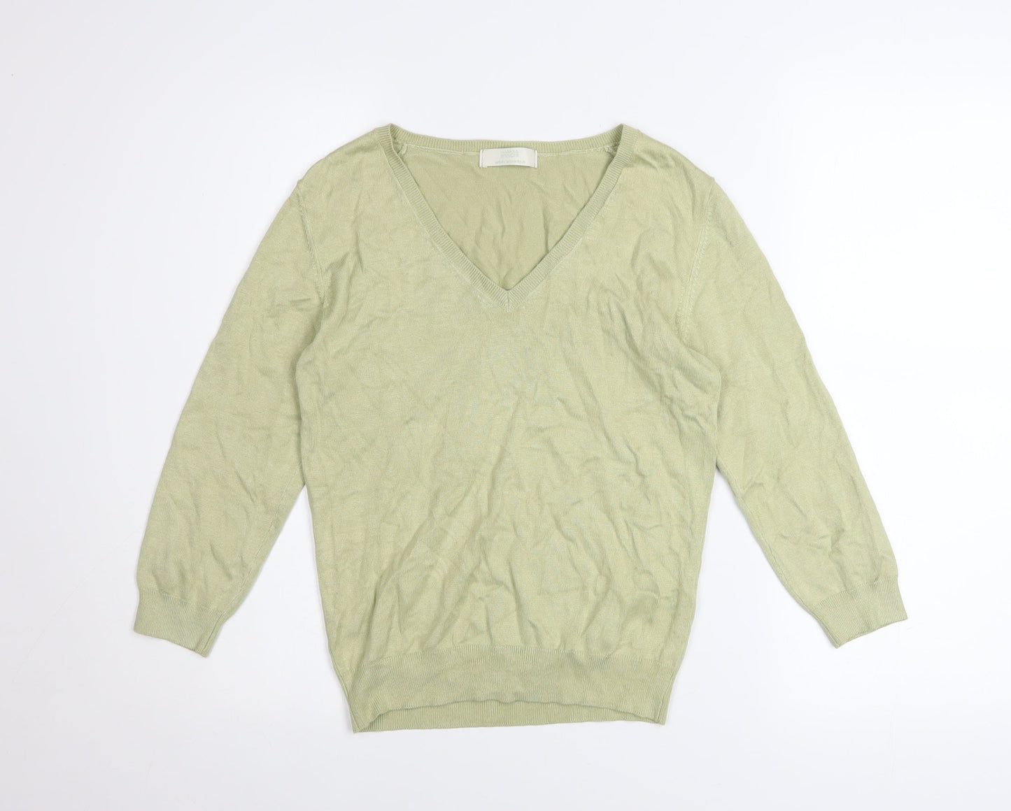 Marks and Spencer Women’s Green V-Neck Long Sleeve Jumper Size 14