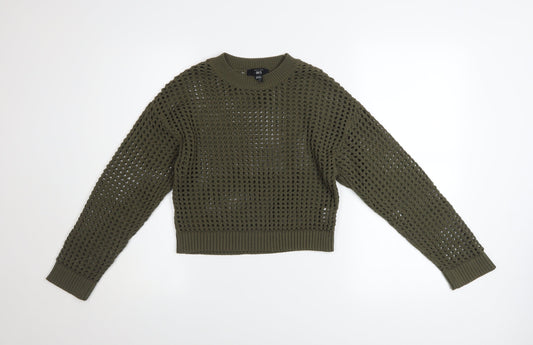 New Look Girls Green Knit Pullover Jumper Age 10-11 Years Acrylic Crew Neck