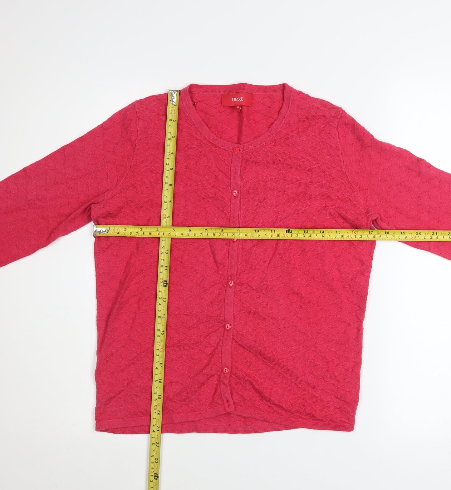 Next Womens Pink Knit Button Cardigan Size 10 Long Sleeve