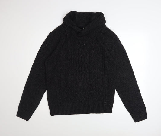 A&W85 Men's Black Cable-Knit Roll Neck Pullover Jumper Size M