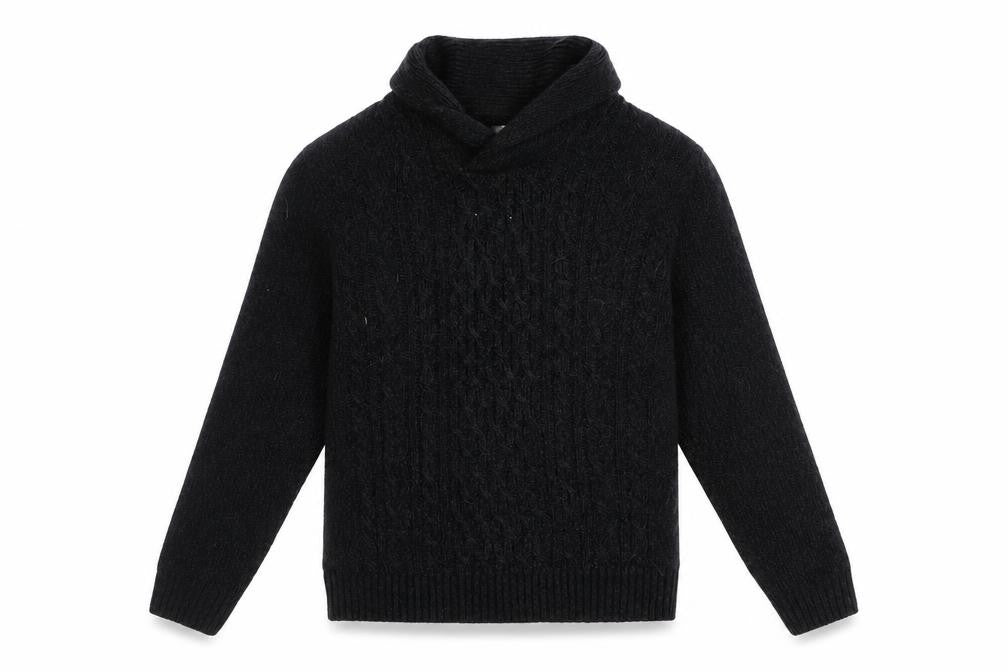 A&W85 Men's Black Cable-Knit Roll Neck Pullover Jumper Size M