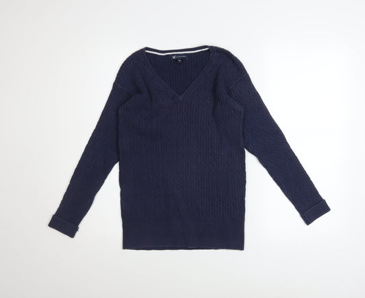 Crew Clothing Company Women's Blue Cotton V-Neck Cable Knit Jumper Size 12