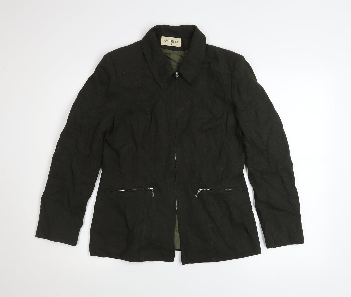 Ambience Women’s Black Zip Jacket Size 12 Classic Lined Style