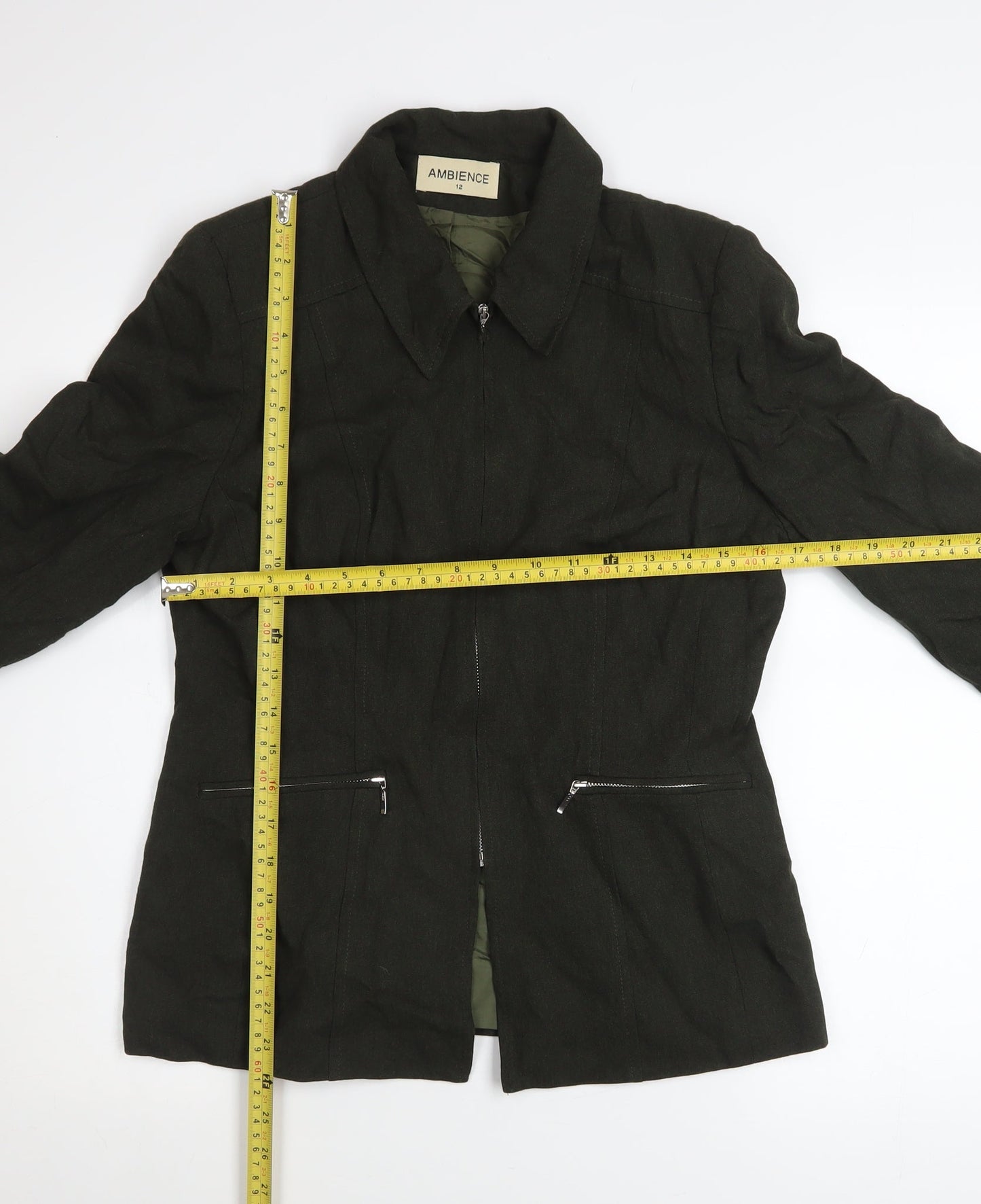 Ambience Women’s Black Zip Jacket Size 12 Classic Lined Style