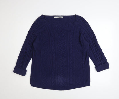 Additional front view of TRU Collection Women's Blue Cotton Cable-Knit Jumper, size L