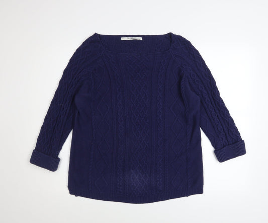 TRU Collection Women's Blue Cotton Cable-Knit Jumper Size L