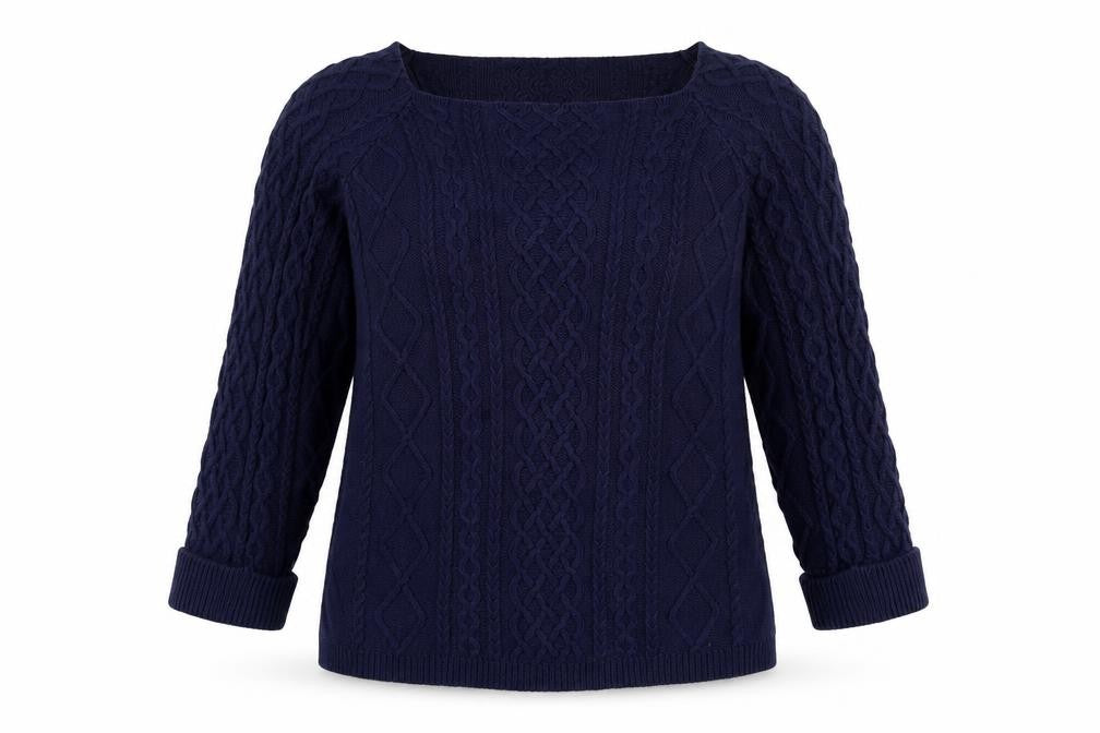 TRU Collection Women's Blue Cotton Cable-Knit Jumper Size L