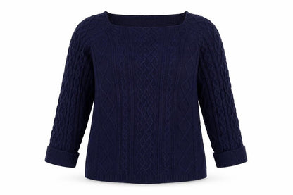 Front view of TRU Collection Women's Blue Cotton Cable-Knit Jumper, size L