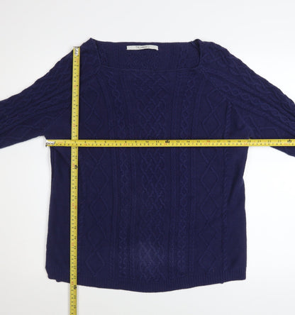 Back view of TRU Collection Women's Blue Cotton Cable-Knit Jumper, size L