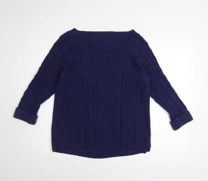 Close-up detail of TRU Collection Women's Blue Cotton Cable-Knit Jumper, size L