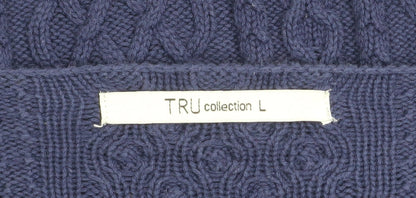 Brand and care label for TRU Collection Women's Blue Cotton Cable-Knit Jumper, size L