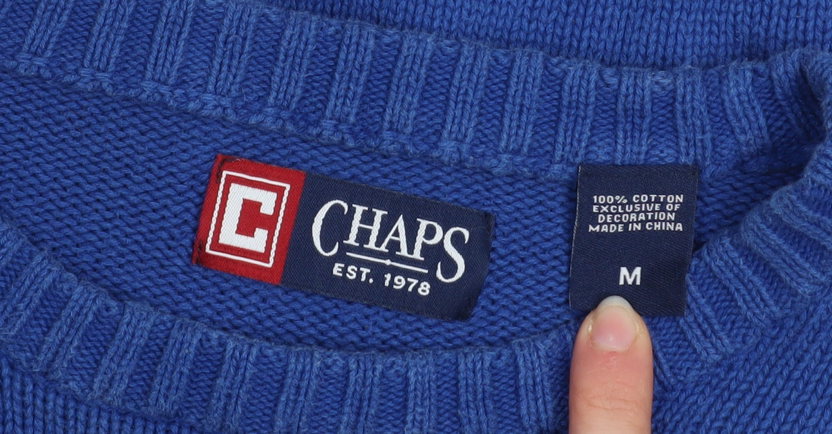 Chaps Men's Blue Cotton Crew Neck Pullover Jumper Size M