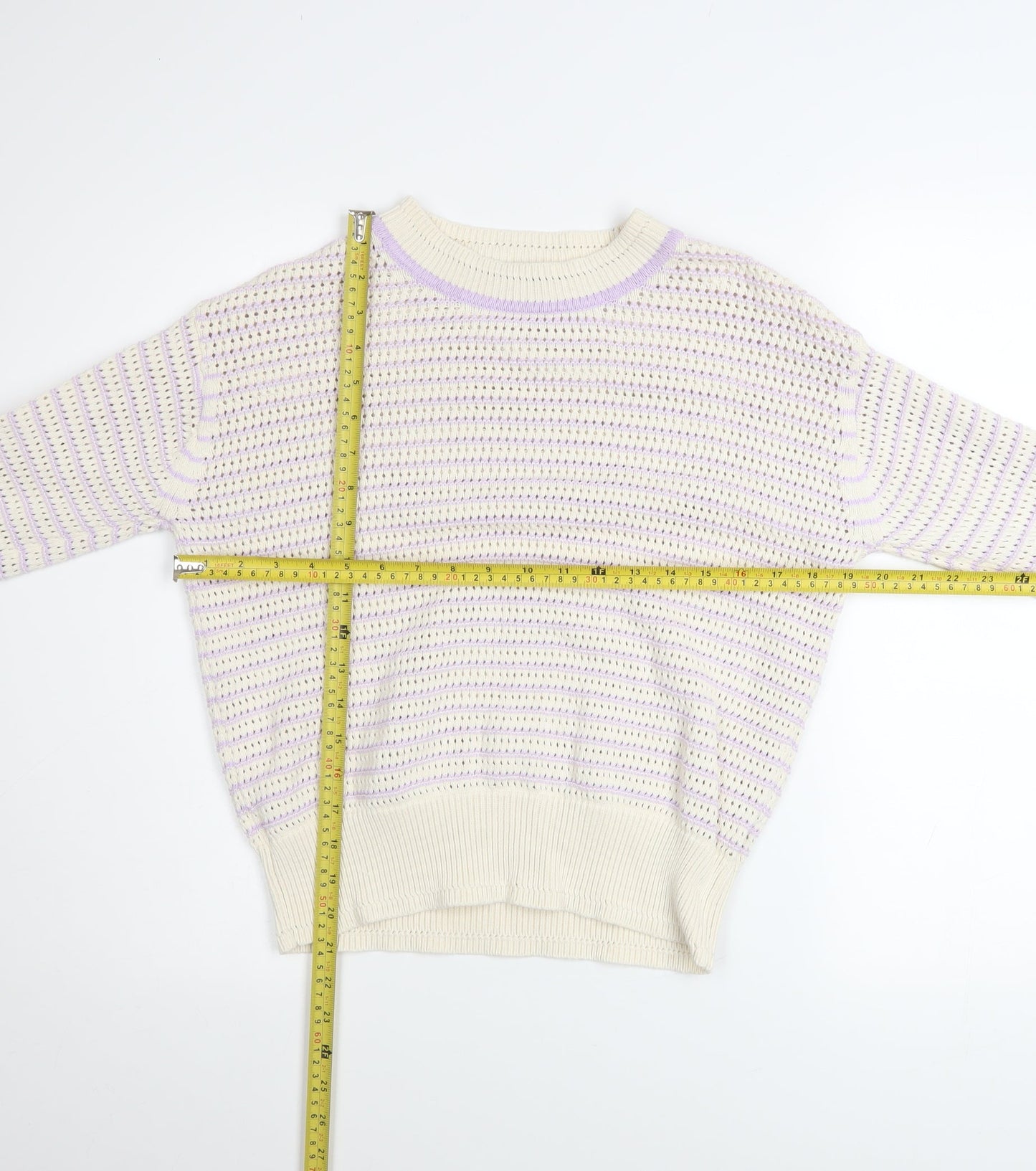 Marks and Spencer Women’s Ivory Knit Striped Pullover Jumper Size S