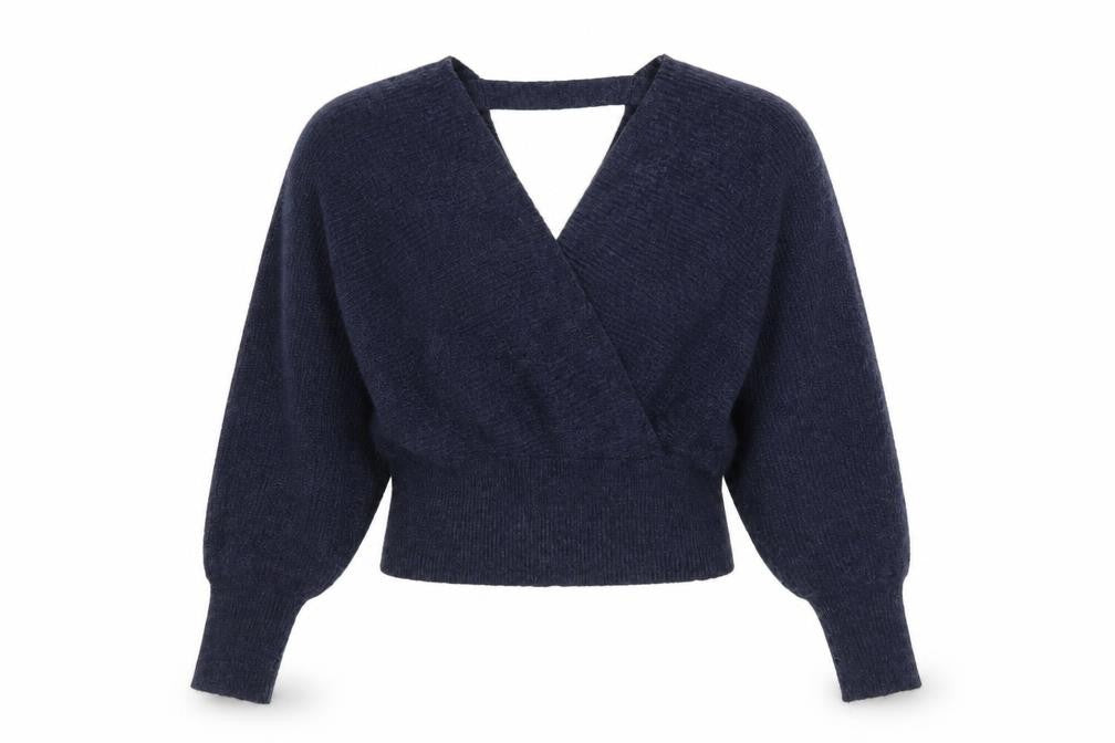Y.A.S Women Blue Wrap Knit V-Neck Jumper Petite XL
