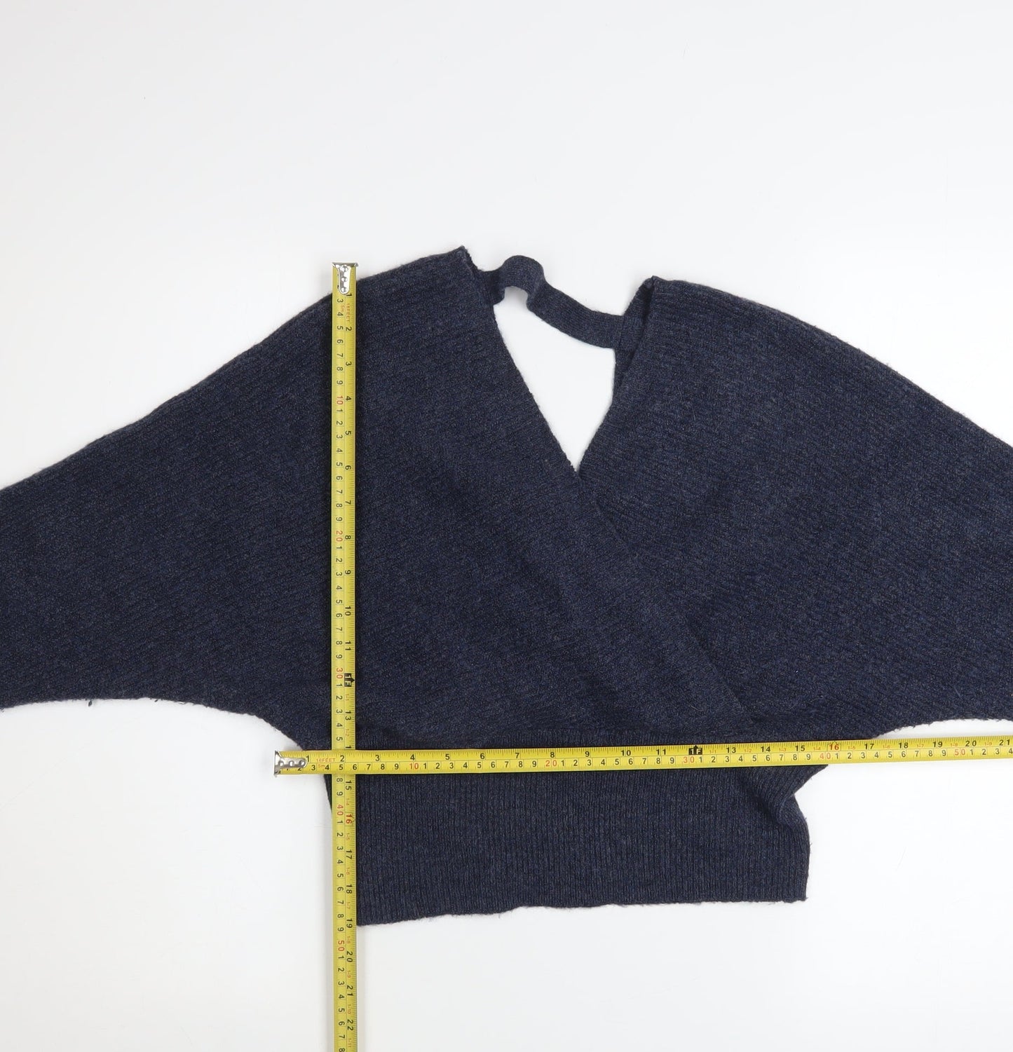 Y.A.S Women Blue Wrap Knit V-Neck Jumper Petite XL