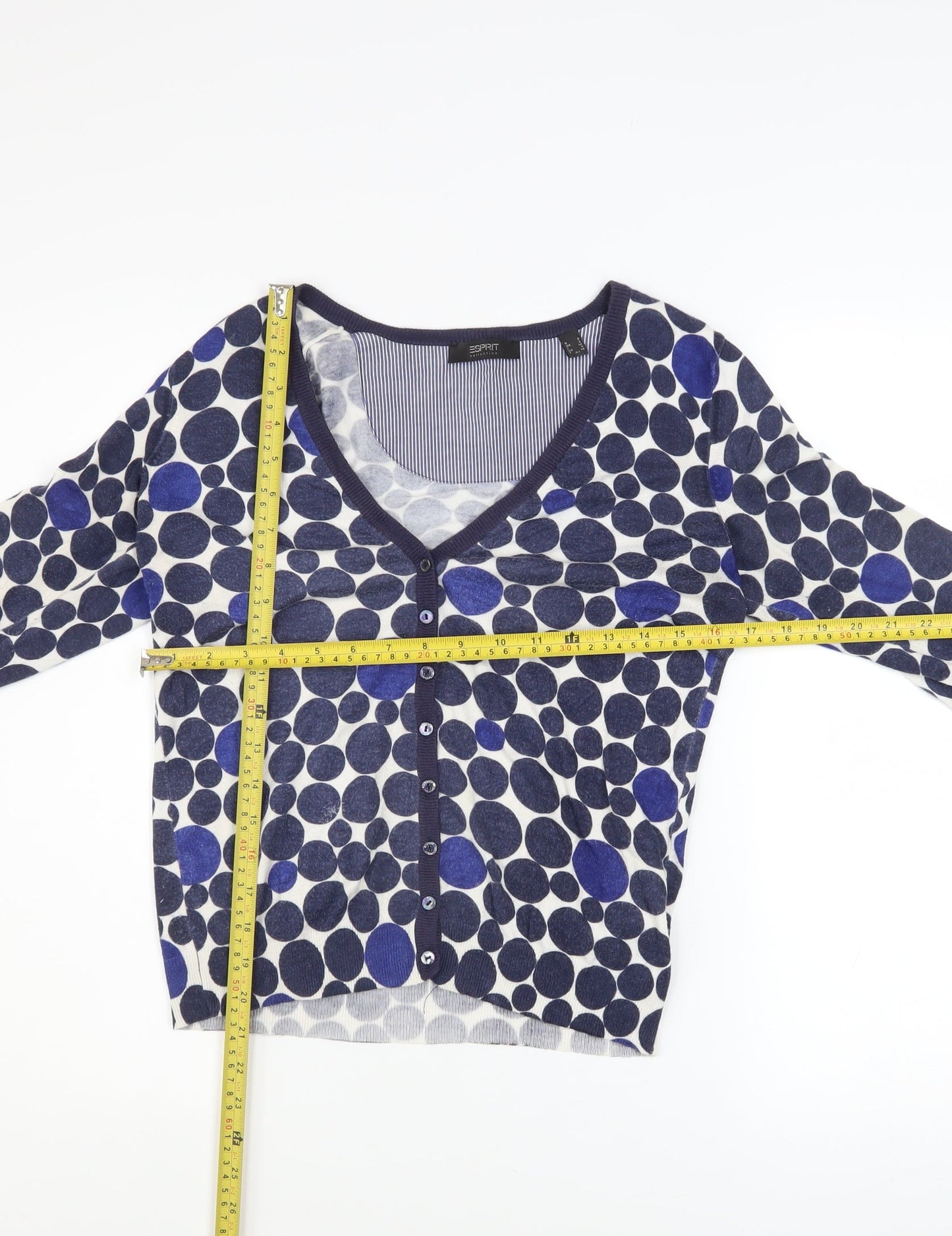 Esprit Women’s Blue Polka Dot V-Neck Cardigan Size S