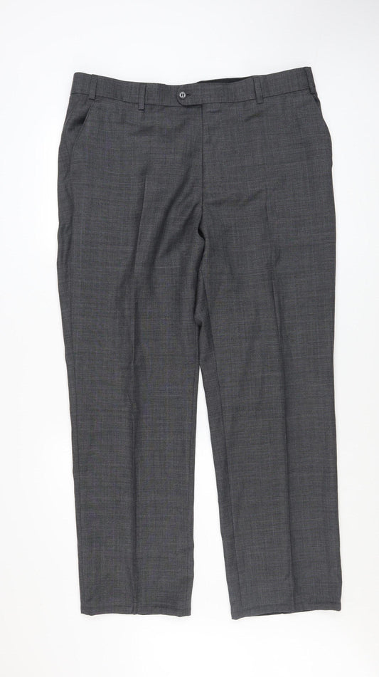 Karl Jackson Men's Grey Wool Regular Fit Dress Trousers 38in Waist