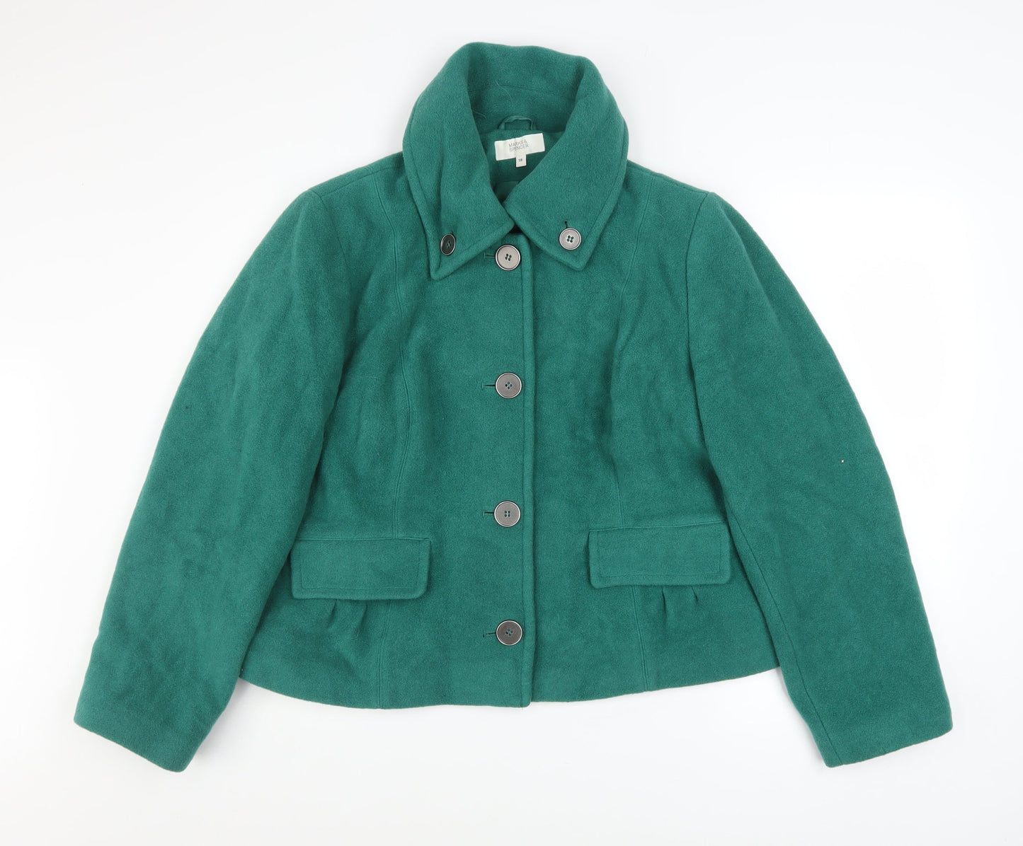 Marks and Spencer Women's Green Wool Blend Short Overcoat Size 18