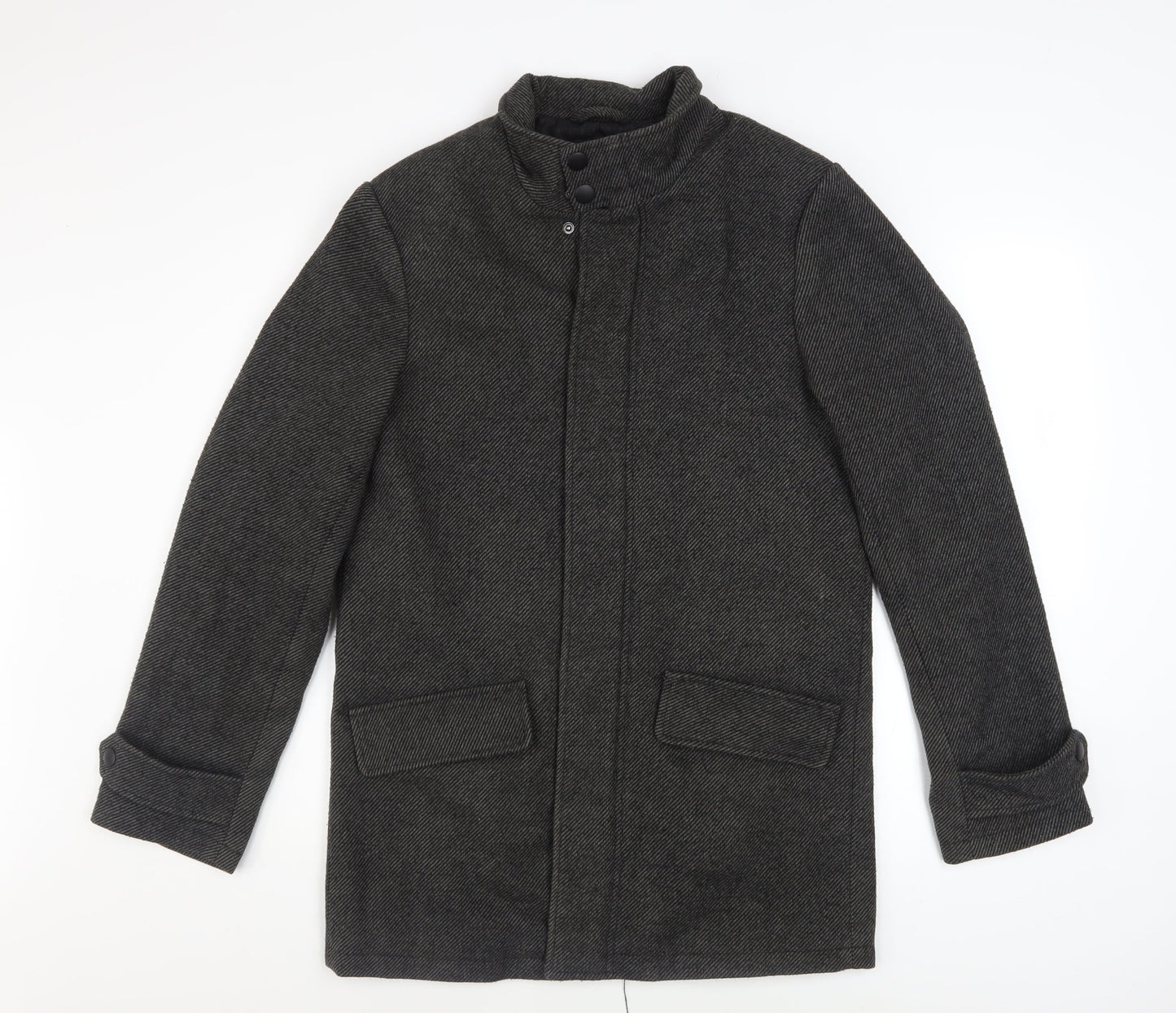F&F Men’s Grey Herringbone Wool Blend Overcoat Size S
