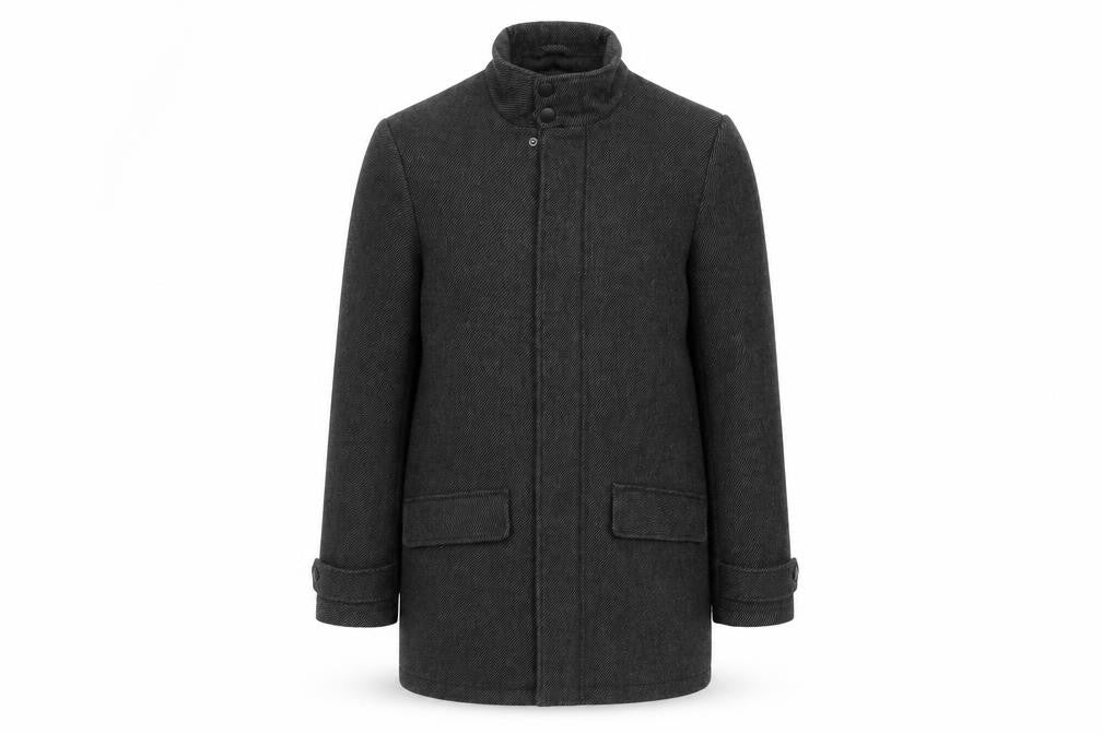 F&F Men’s Grey Herringbone Wool Blend Overcoat Size S