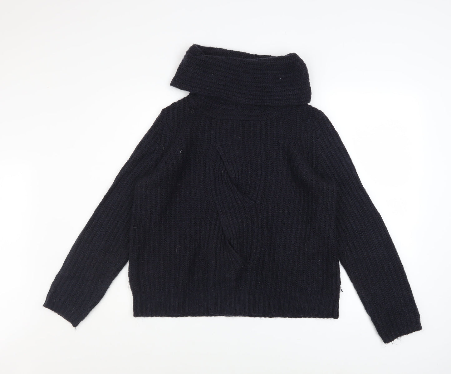White Stuff Women’s Black Chunky Knit Cowl Neck Jumper Size 12