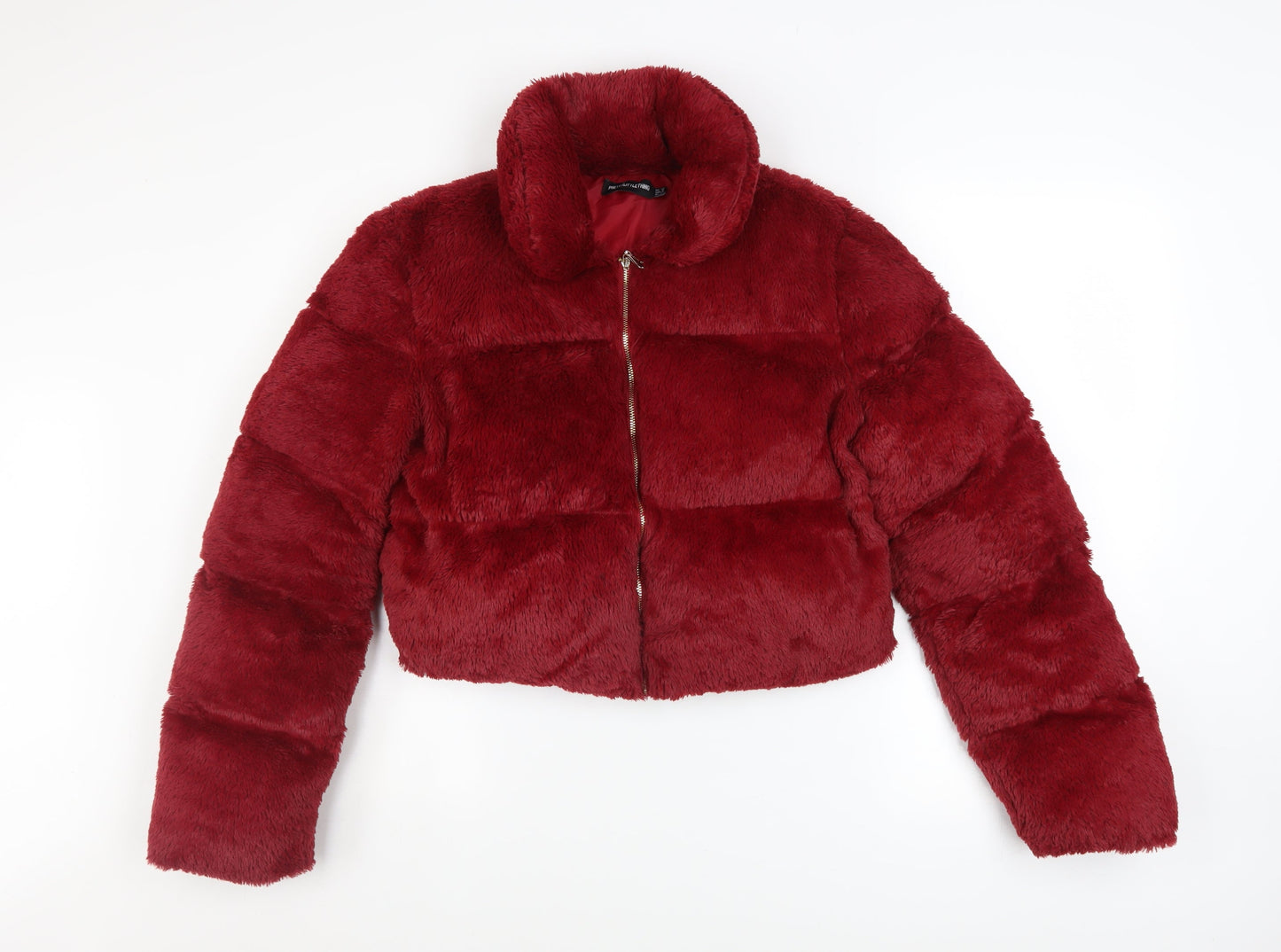 PrettyLittleThing Womens Red Cropped Faux Fur Puffer Jacket UK 10