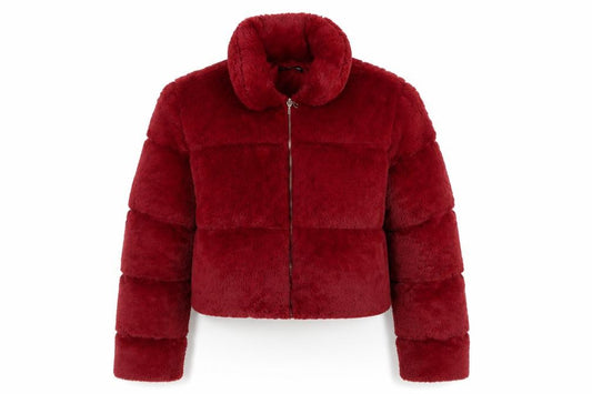 PrettyLittleThing Womens Red Cropped Faux Fur Puffer Jacket UK 10