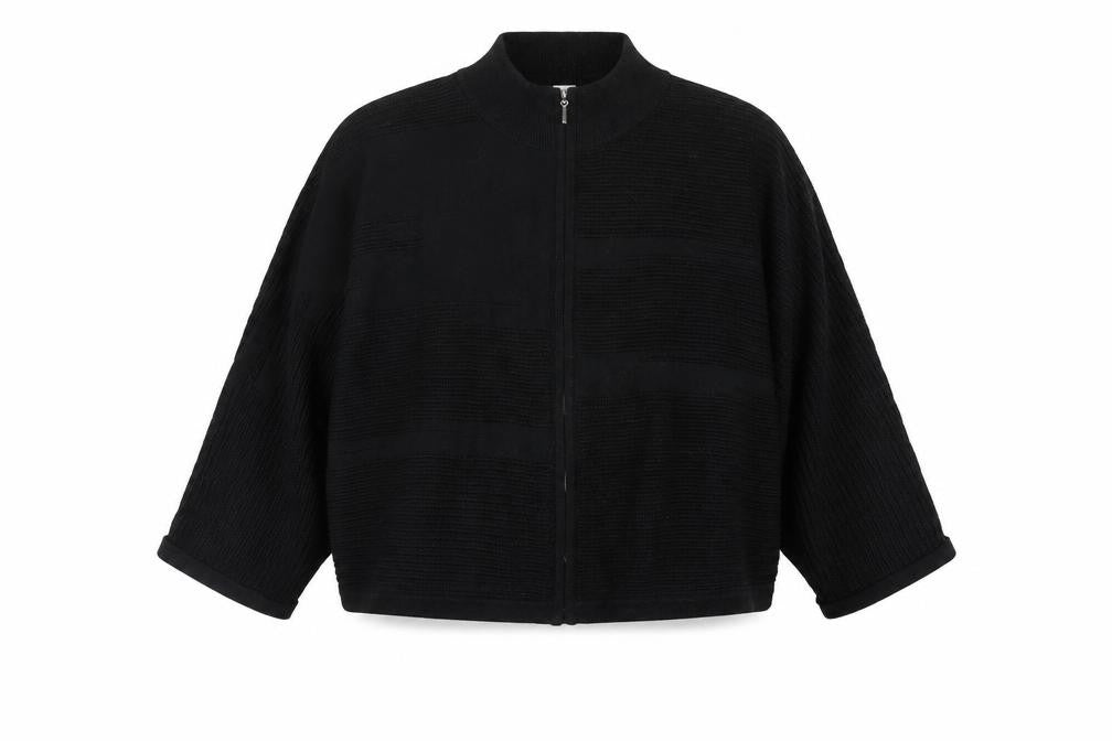 Wynne Collection Women's Black Knit Zip Short Relaxed Jacket Size S