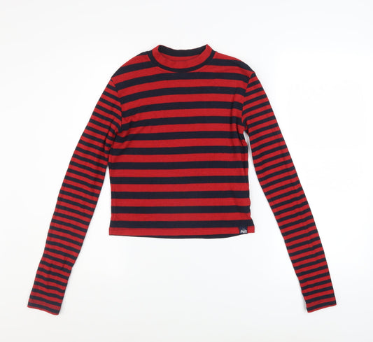 Superdry Women’s Red Striped Long Sleeve Cropped T-Shirt Size S