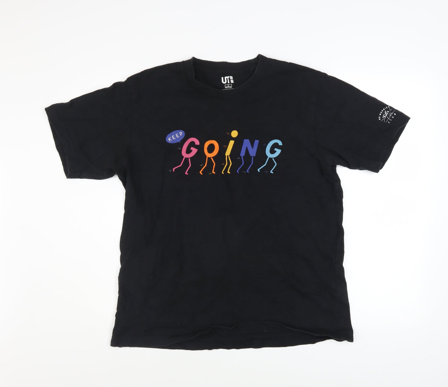 Uniqlo Men Black Keep Going Graphic T-Shirt L Short Sleeve Cotton