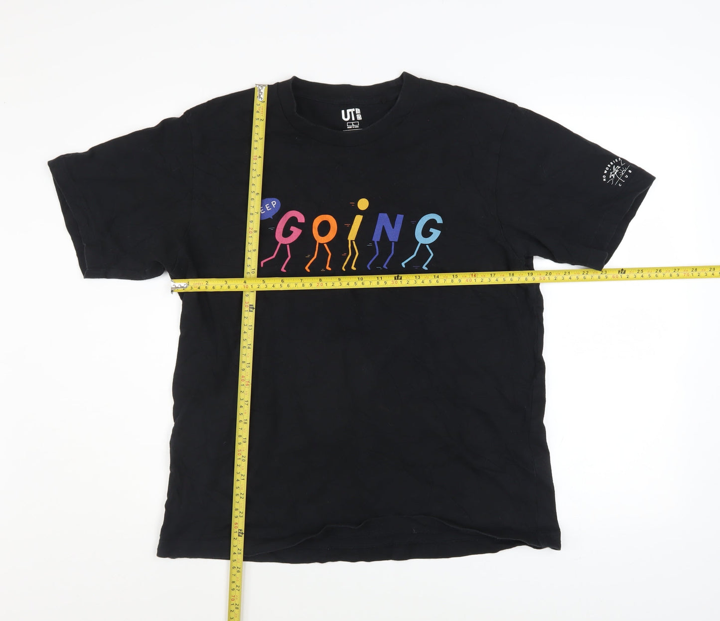 Uniqlo Men Black Keep Going Graphic T-Shirt L Short Sleeve Cotton