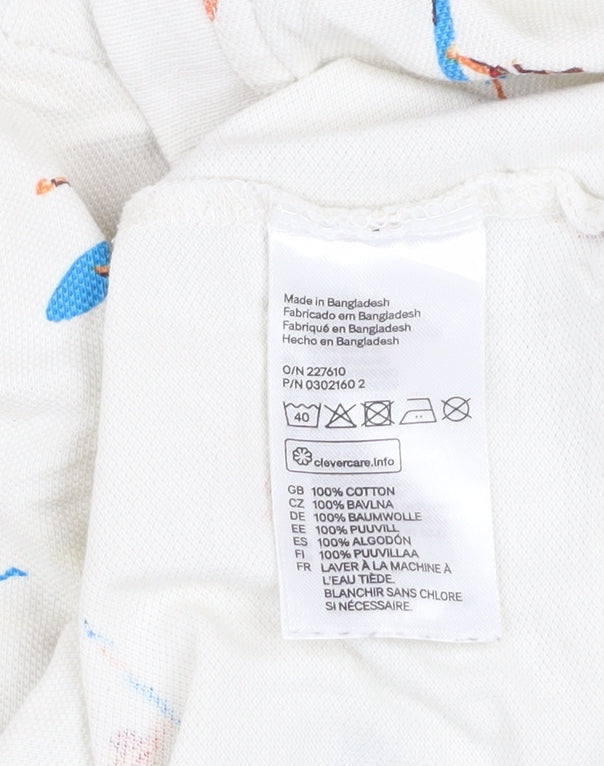 H&M L.O.G.G Men's Beige Surfer Print Cotton Polo Shirt Size S