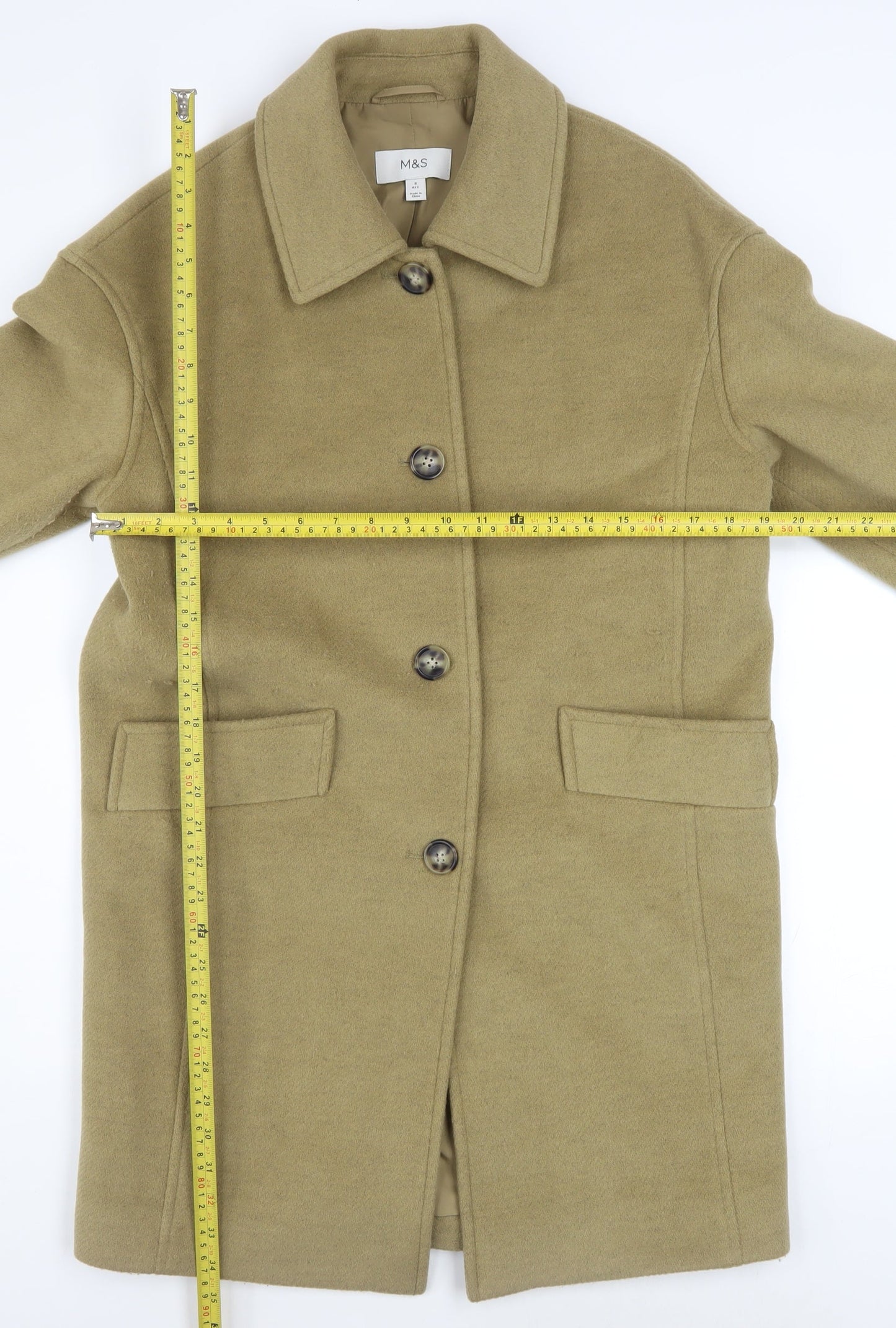 Marks and Spencer Women’s Beige Wool Blend Mid-Length Coat Size 8