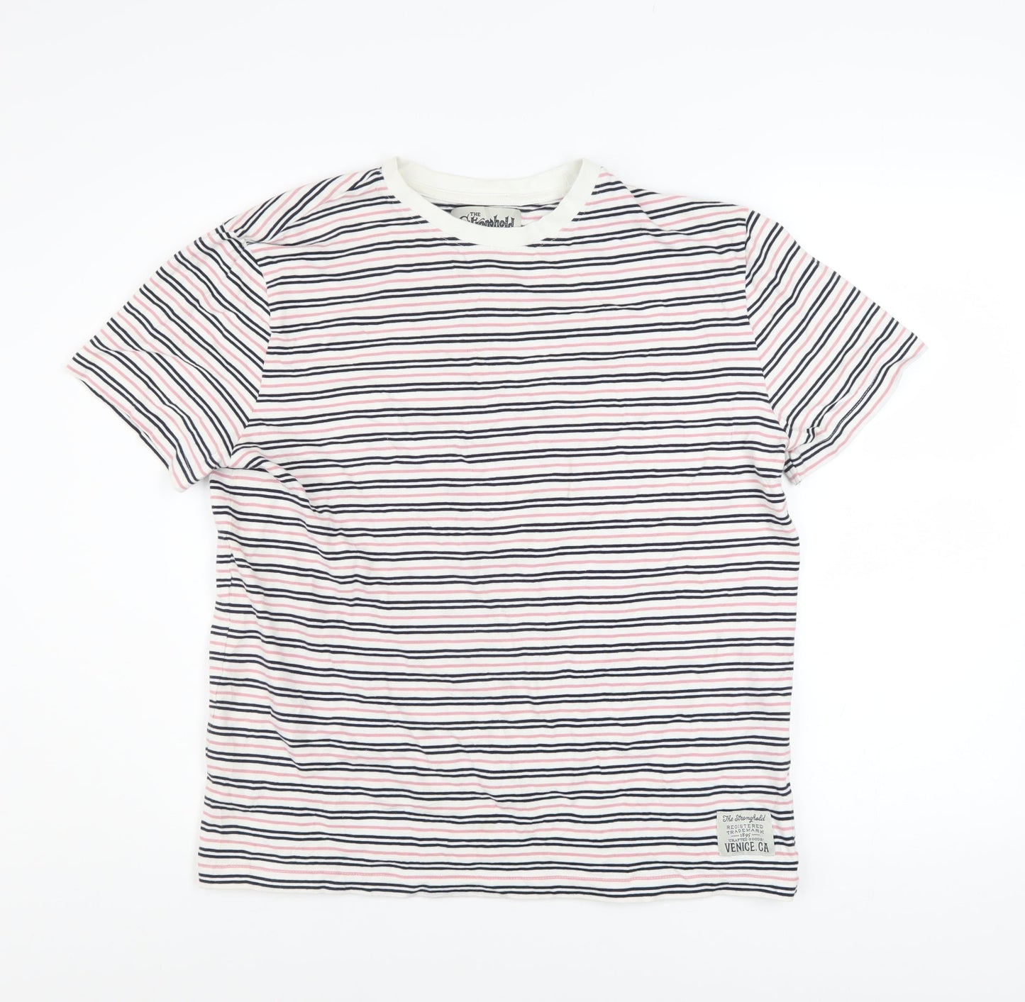 The Stronghold Men’s Multicoloured Striped Cotton Crew Neck T-Shirt M