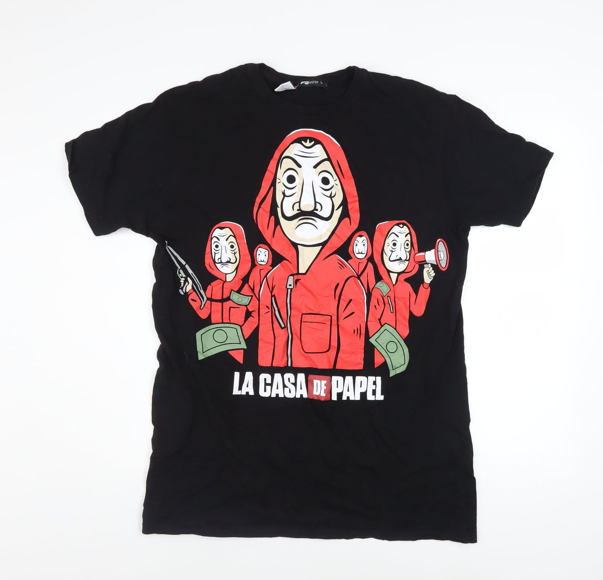 FB Sister La Casa De Papel Black Graphic Print Men's L T-Shirt
