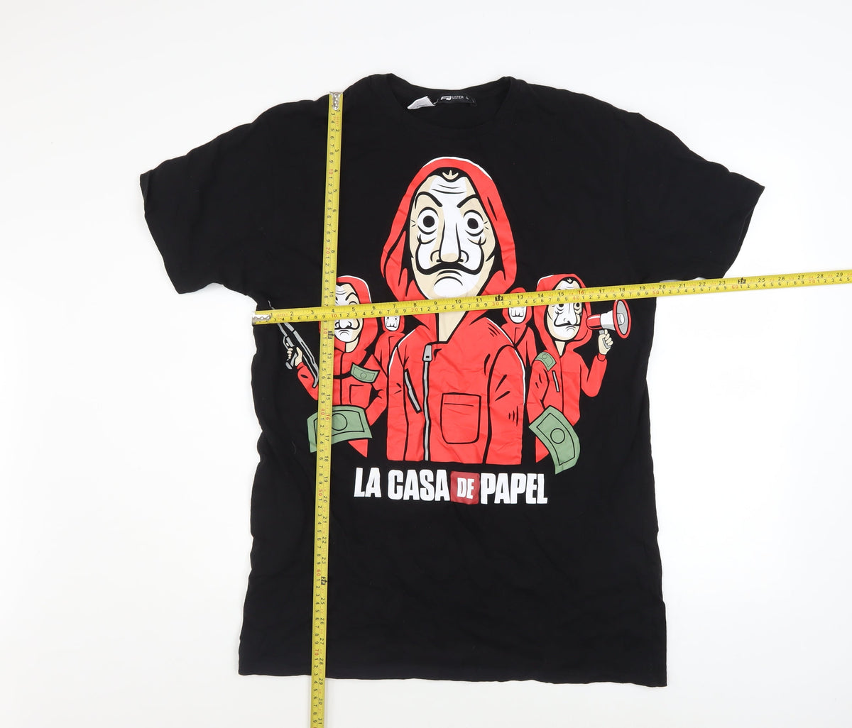 FB Sister La Casa De Papel Black Graphic Print Men's L T-Shirt