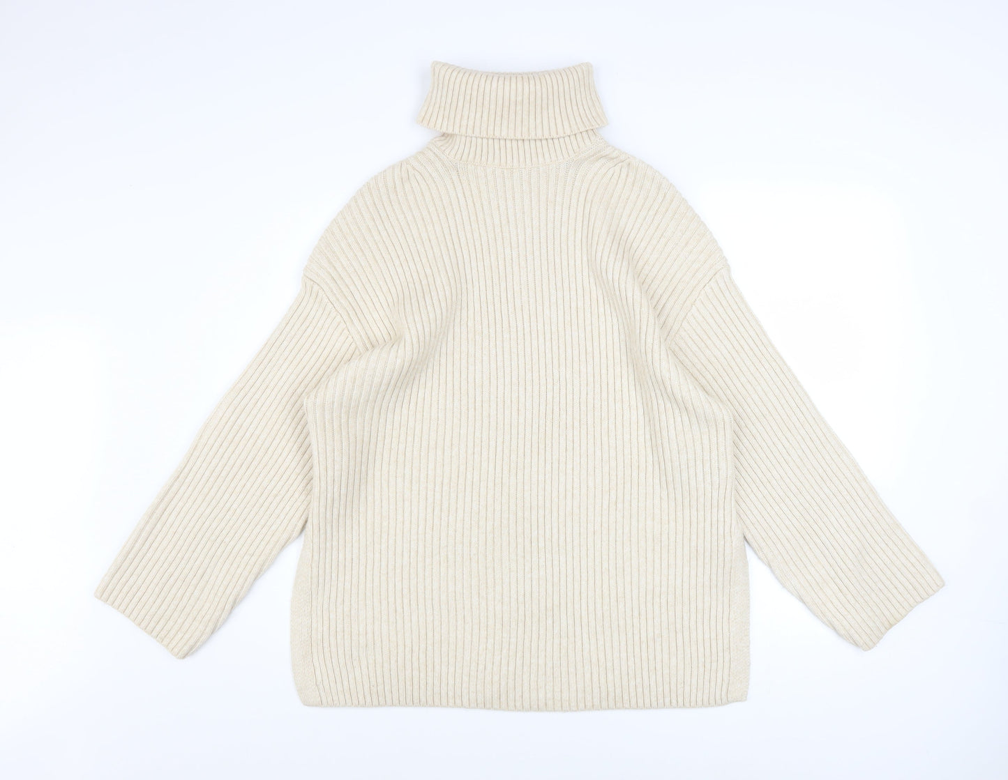 H&M Women’s Beige Roll Neck Ribbed Knit Jumper S