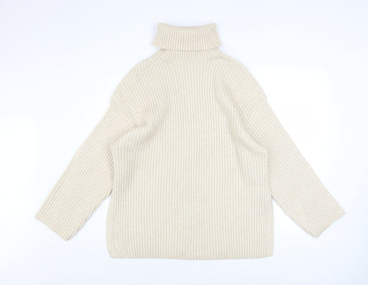H&M Women’s Beige Roll Neck Ribbed Knit Jumper S