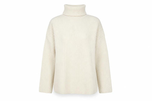 H&M Women’s Beige Roll Neck Ribbed Knit Jumper S