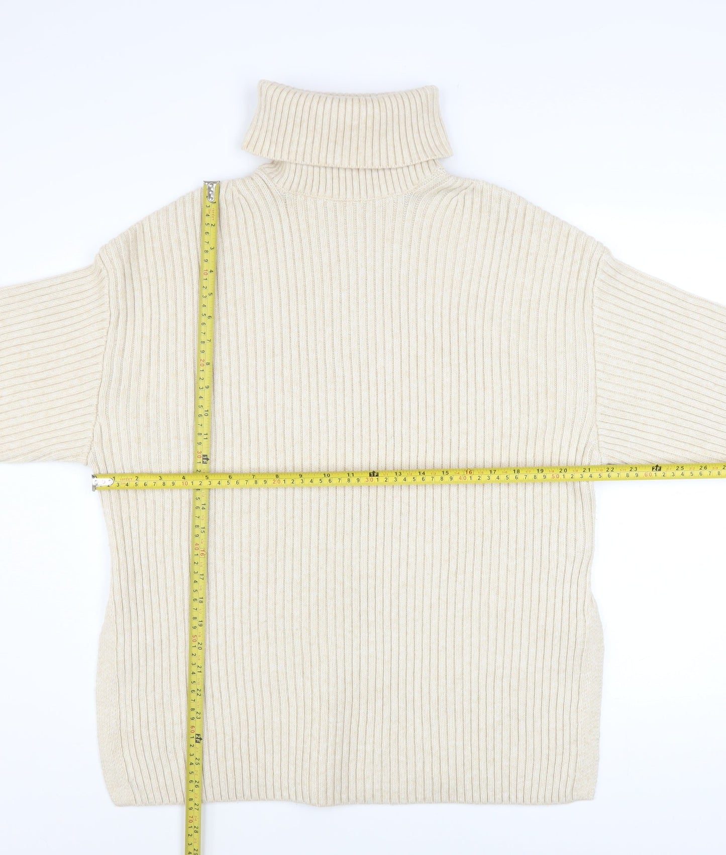 H&M Women’s Beige Roll Neck Ribbed Knit Jumper S