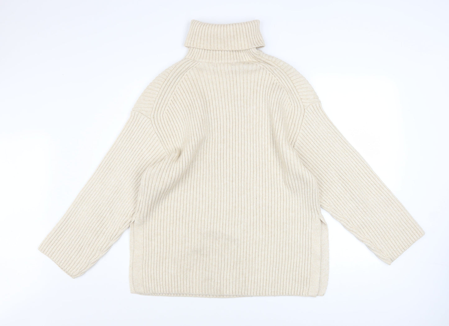H&M Women’s Beige Roll Neck Ribbed Knit Jumper S