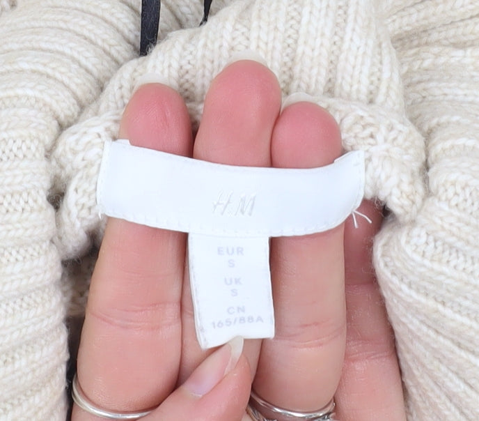 H&M Women’s Beige Roll Neck Ribbed Knit Jumper S
