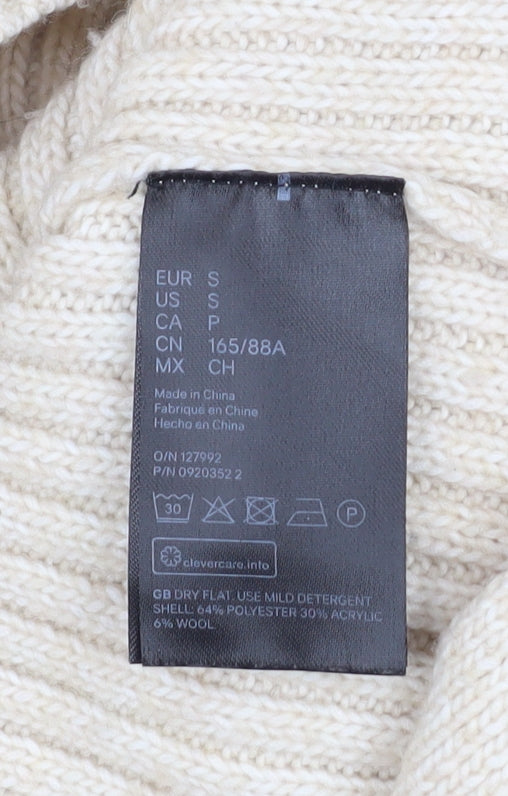 H&M Women’s Beige Roll Neck Ribbed Knit Jumper S