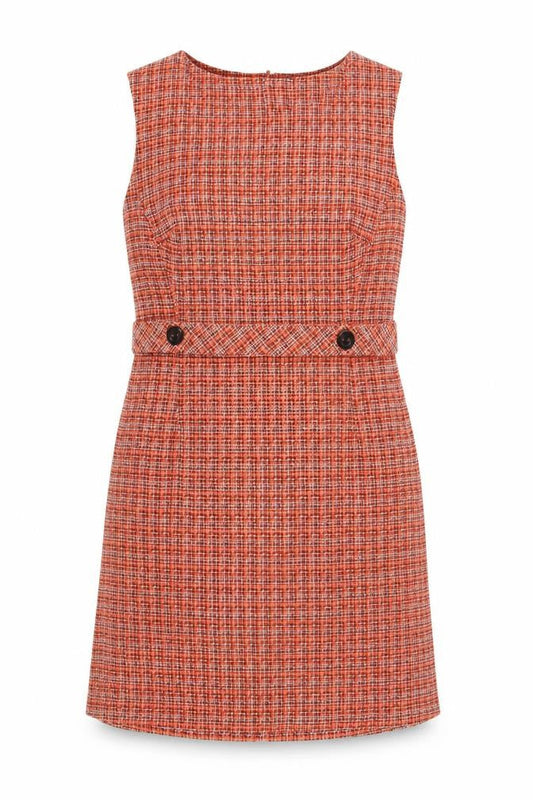 Tu Women Orange Check Sleeveless Shift Dress Size 12