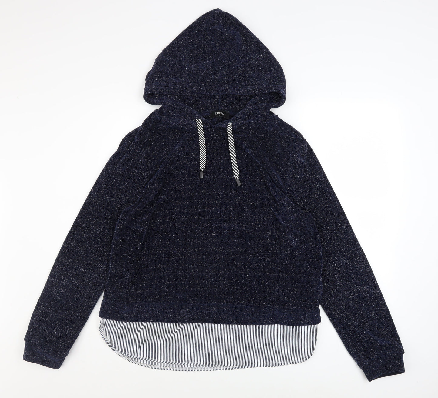 Klass Women Navy Blue Hooded Pullover Sweatshirt Size M Polyester Blend