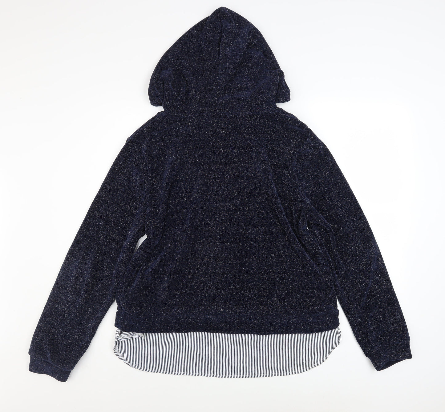 Klass Women Navy Blue Hooded Pullover Sweatshirt Size M Polyester Blend